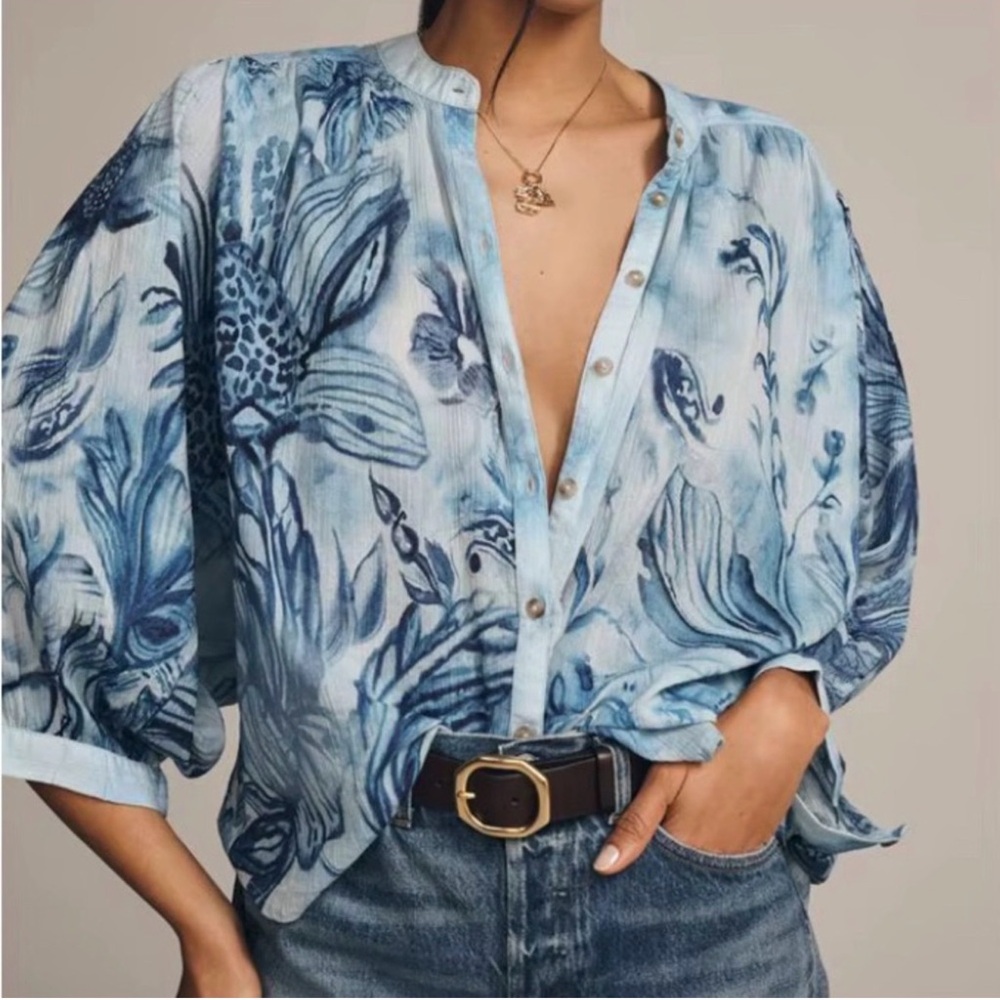 Pilcro Anthropologie Sydney Batwing Floral Boho Top 100% Cotton